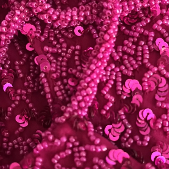 SCALA Beaded Maxi Midi Dress Side Slit Padded 100% Silk Pink Magenta Size M Prom - Picture 12 of 12